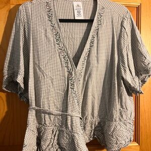 Disney Parks Beauty and the Beast Themed Green Gingham Wrap Blouse